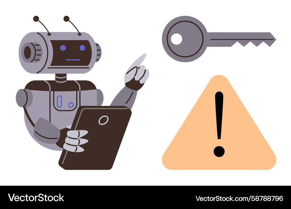 Robot analyzing security risks with a tablet Vector Image
