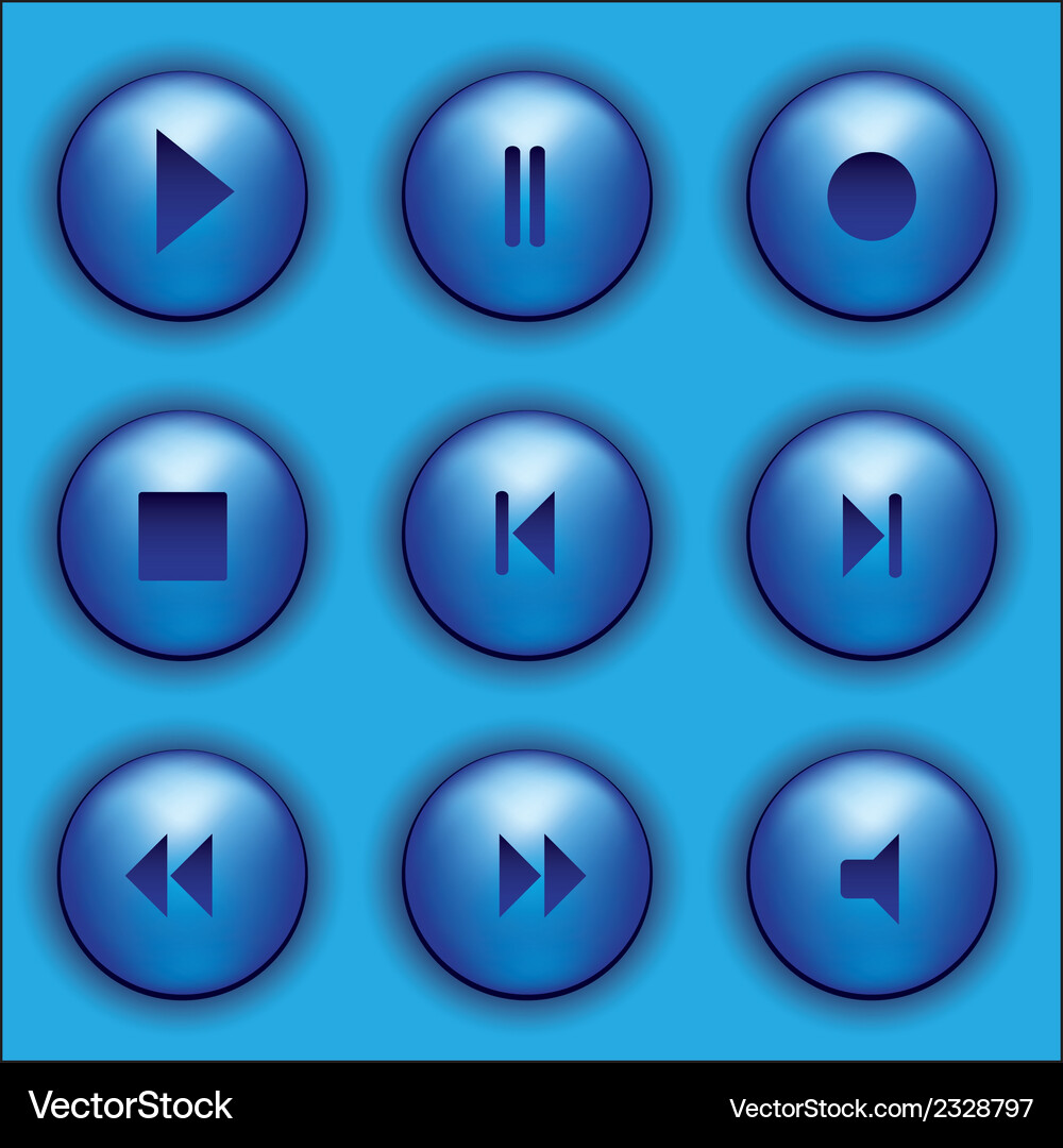 Blaue Knöpfe mit Audio-Symbolen Vektorbild