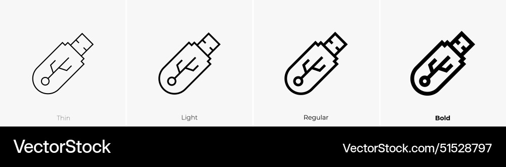 Flash drive icon thin light regular and bold Flash drive icon thin light regular and bold vector image