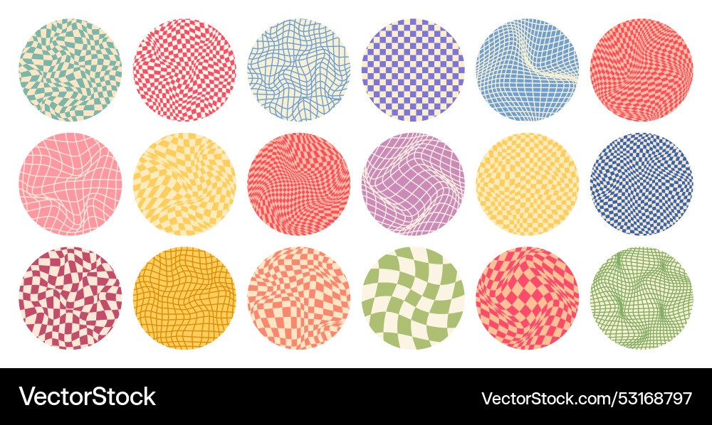 Groovy checkered pattern round colorful tiled Groovy checkered pattern round colorful tiled vector image