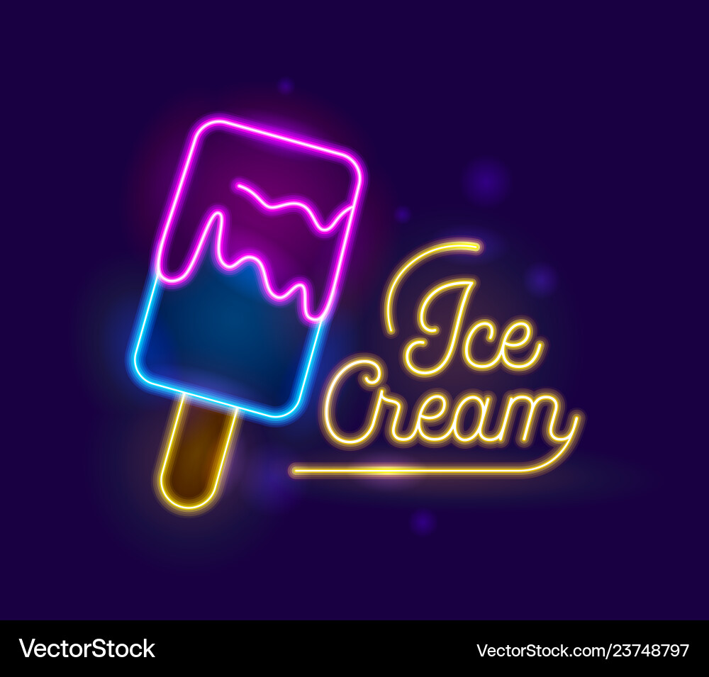 Ice Cream Neon Lichteffekt Retro Banner Design Ice Cream Neon Lichteffekt Retro Banner Design vektorbild
