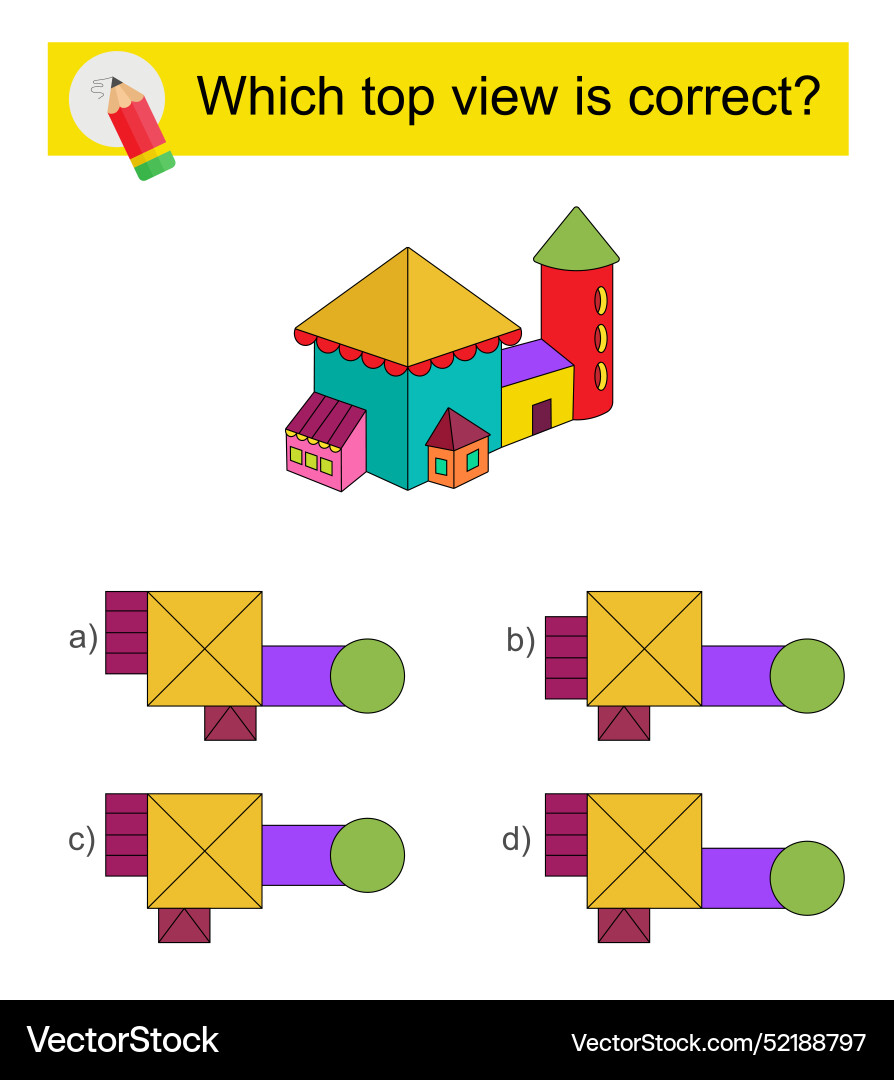 Logic puzzle for kids which top view is correct Vector Image