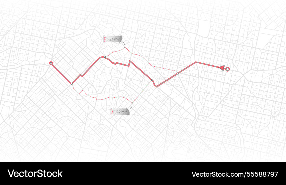 Map with intended goal and several paths Map with intended goal and several paths vector image