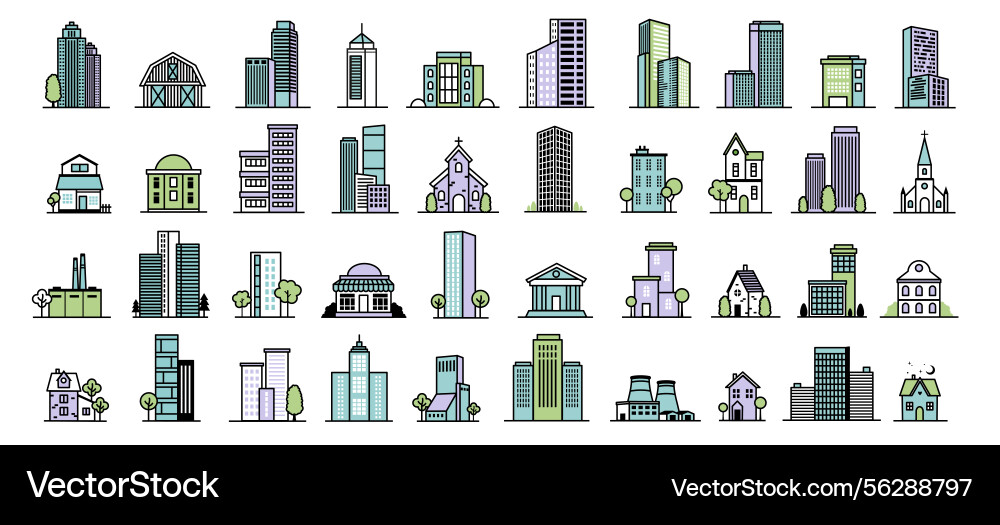 Set of various building icons in flat style Set of various building icons in flat style vector image