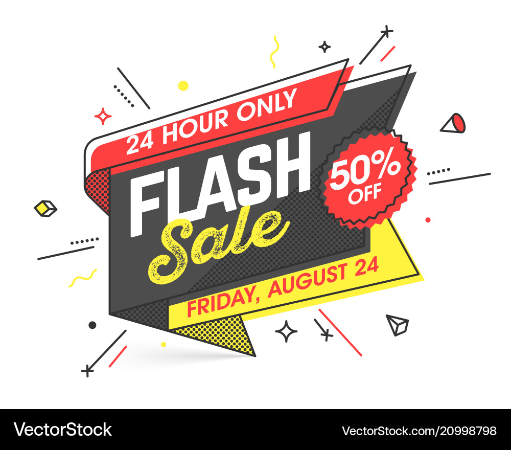 Flash sale banner template in flat trendy memphis Flash sale banner template in flat trendy memphis vector image