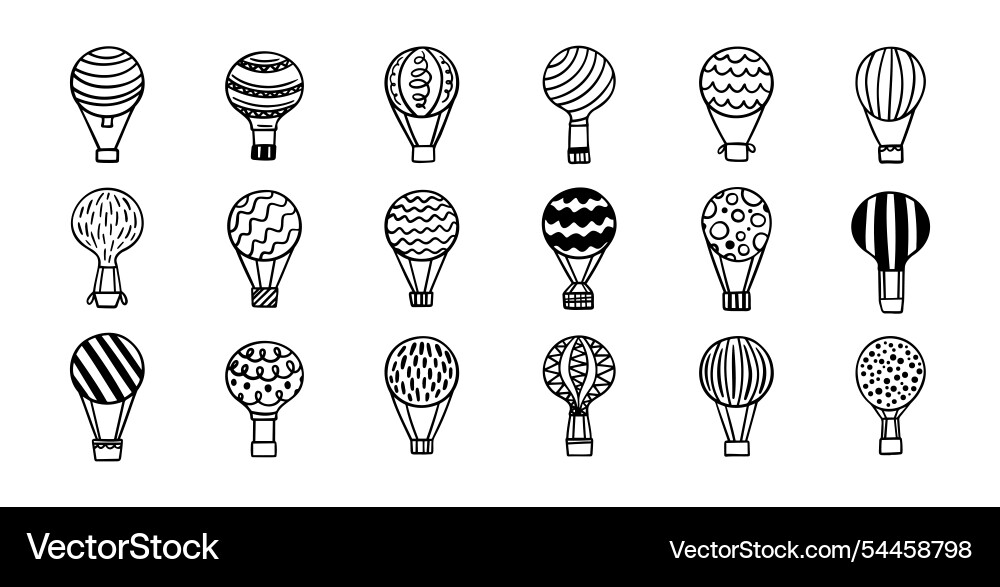 Heißluftballon doodle set hand gezogen Heißluftballon doodle set hand gezogen vektorbild