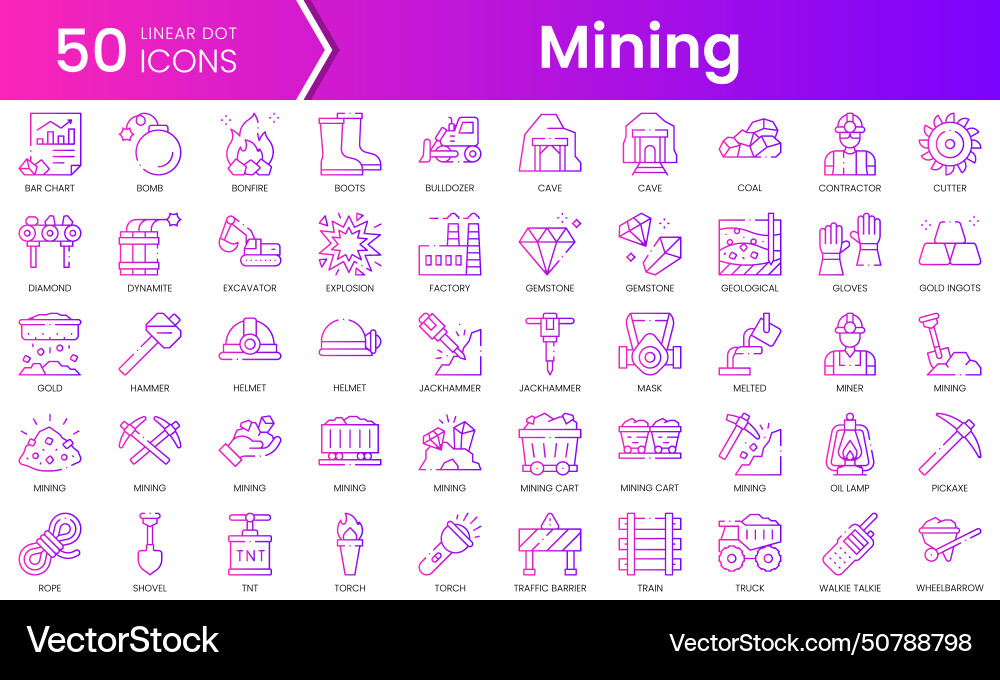 Set of mining icons gradient style icon bundle Set of mining icons gradient style icon bundle vector image