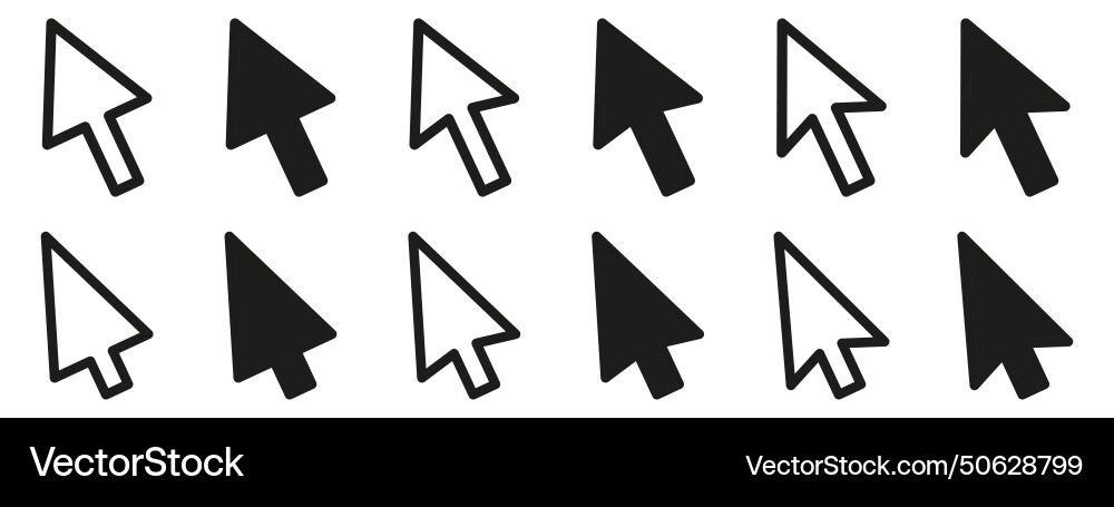 Computer mouse click cursor gray arrow icons set vector image