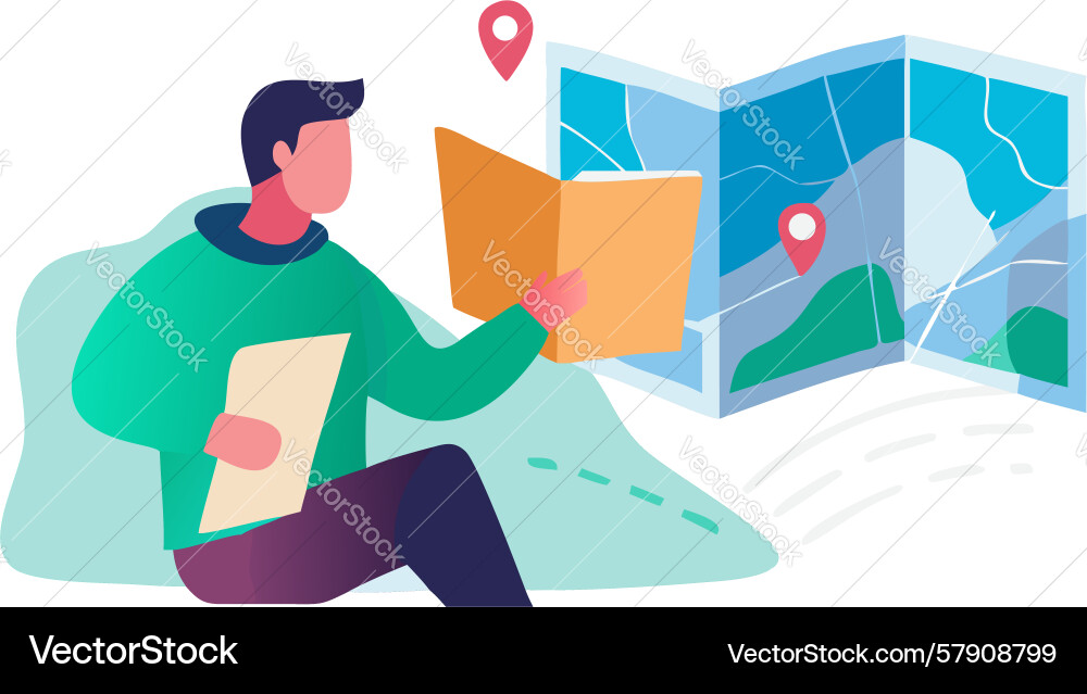Digital navigation person reading a map on phone Vector Image