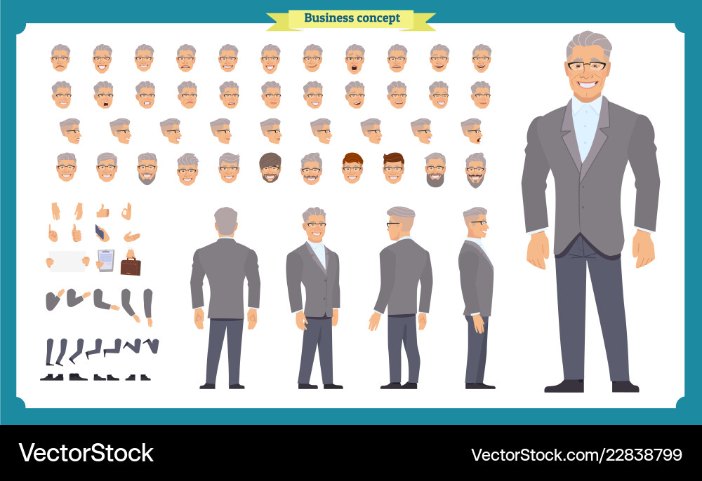 Front side back view animated character Front side back view animated character vector image