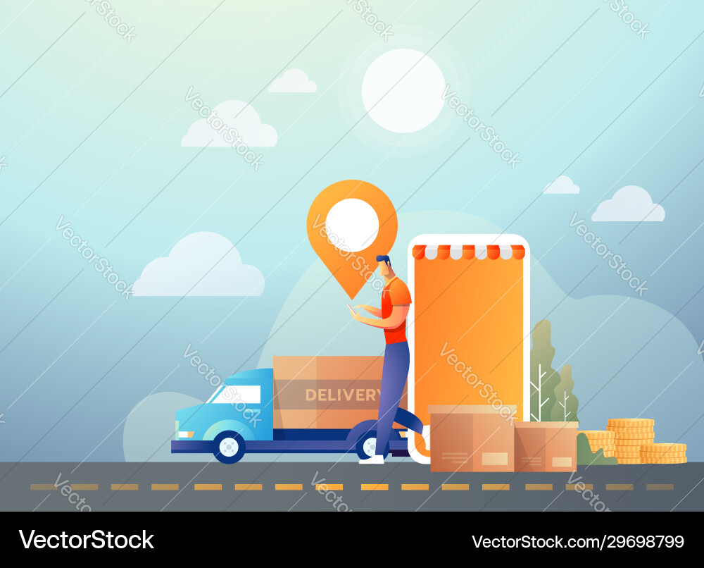 Online shopping on internet using mobile vector image