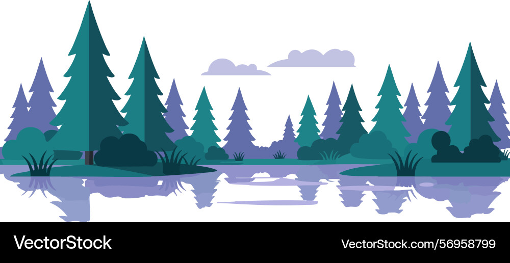 Pine tree forest landscape with lake reflection Vector Image