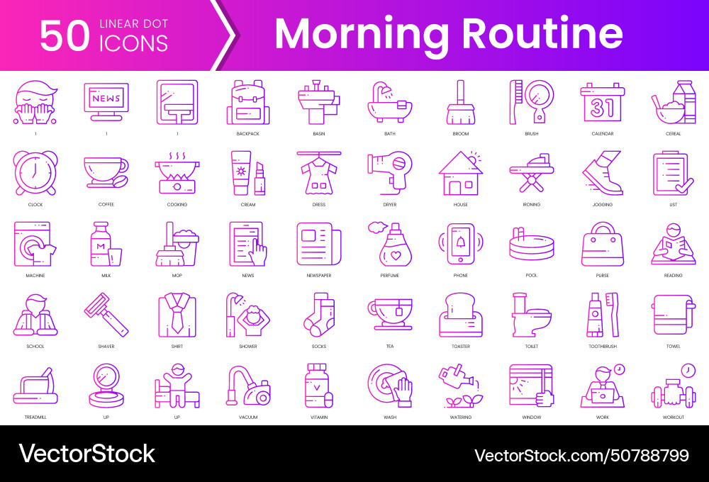 Set of morning routine icons gradient style icon Vector Image