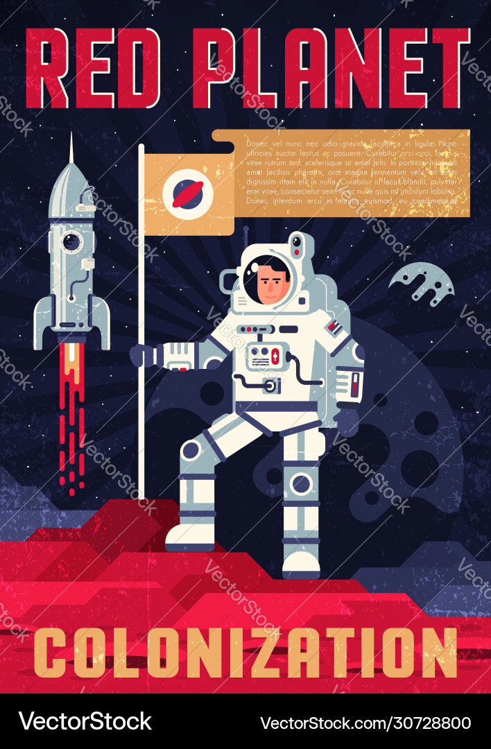 Astronaut in spacesuit with fluttering flag Astronaut in spacesuit with fluttering flag vector image