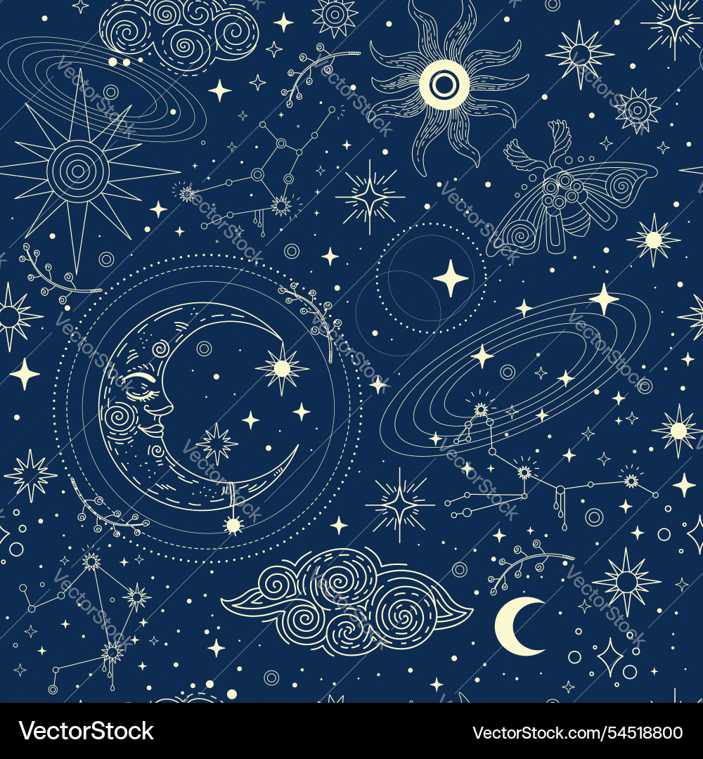 Linear celestial seamless pattern Linear celestial seamless pattern vector image