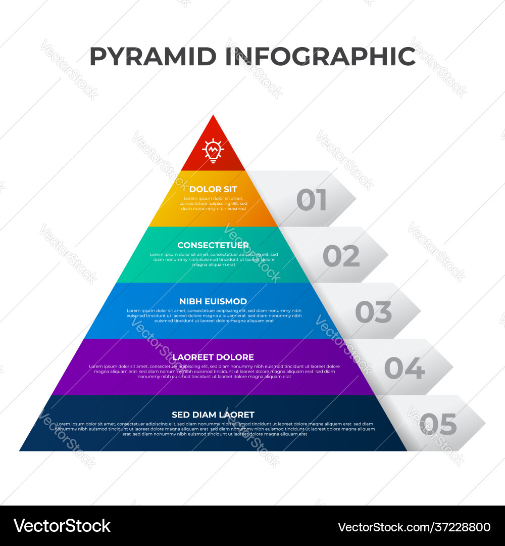 Pyramid list infographic element template with 5 Pyramid list infographic element template with 5 Vector Image