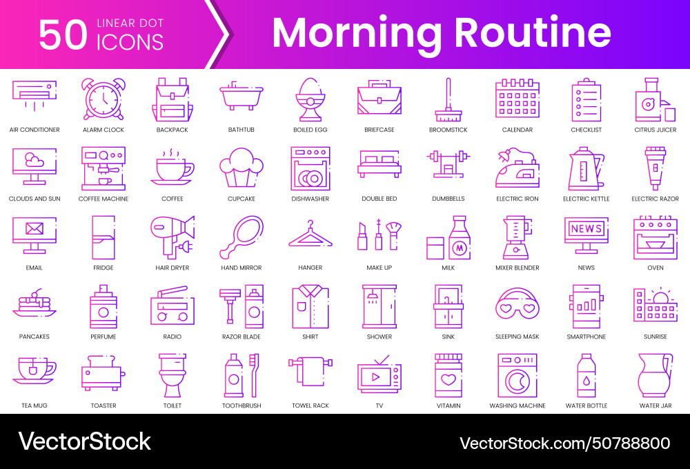 Set of morning routine icons gradient style icon Set of morning routine icons gradient style icon vector image