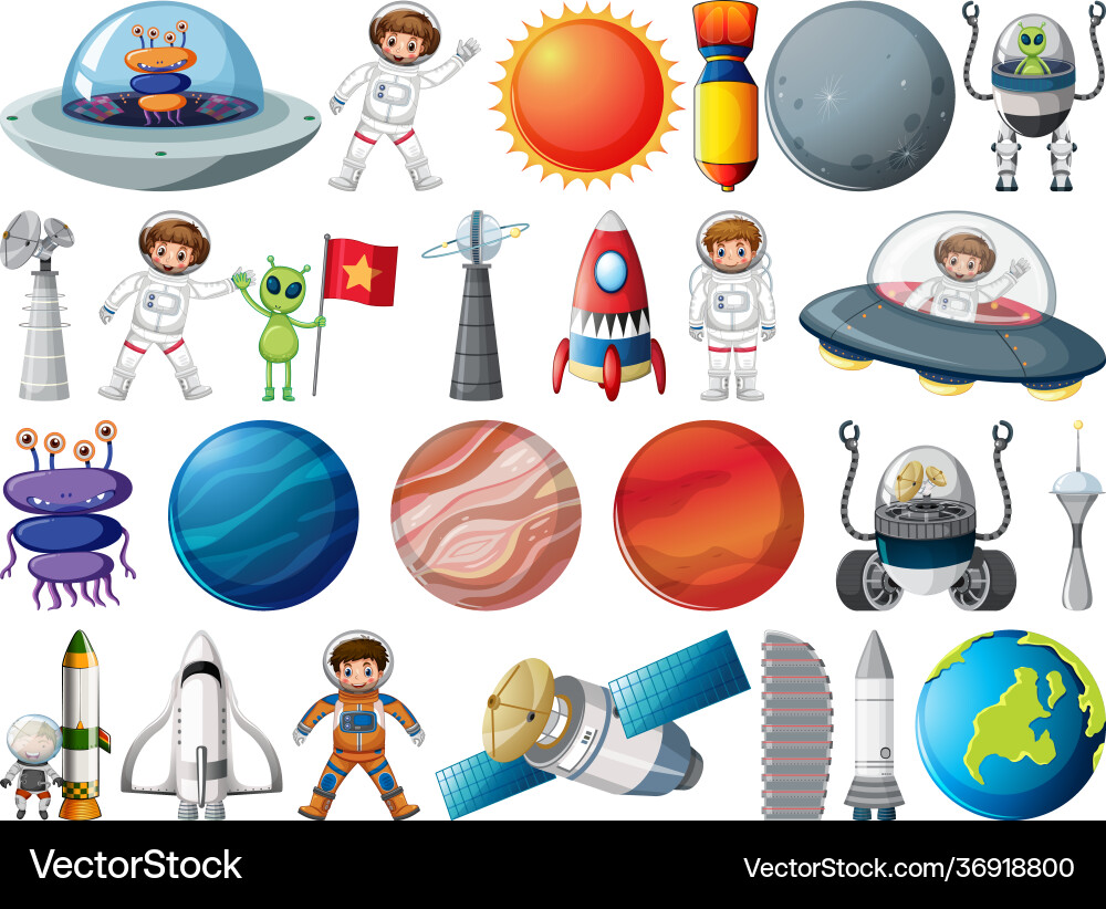 Set space objects and elements isolated Vector Image