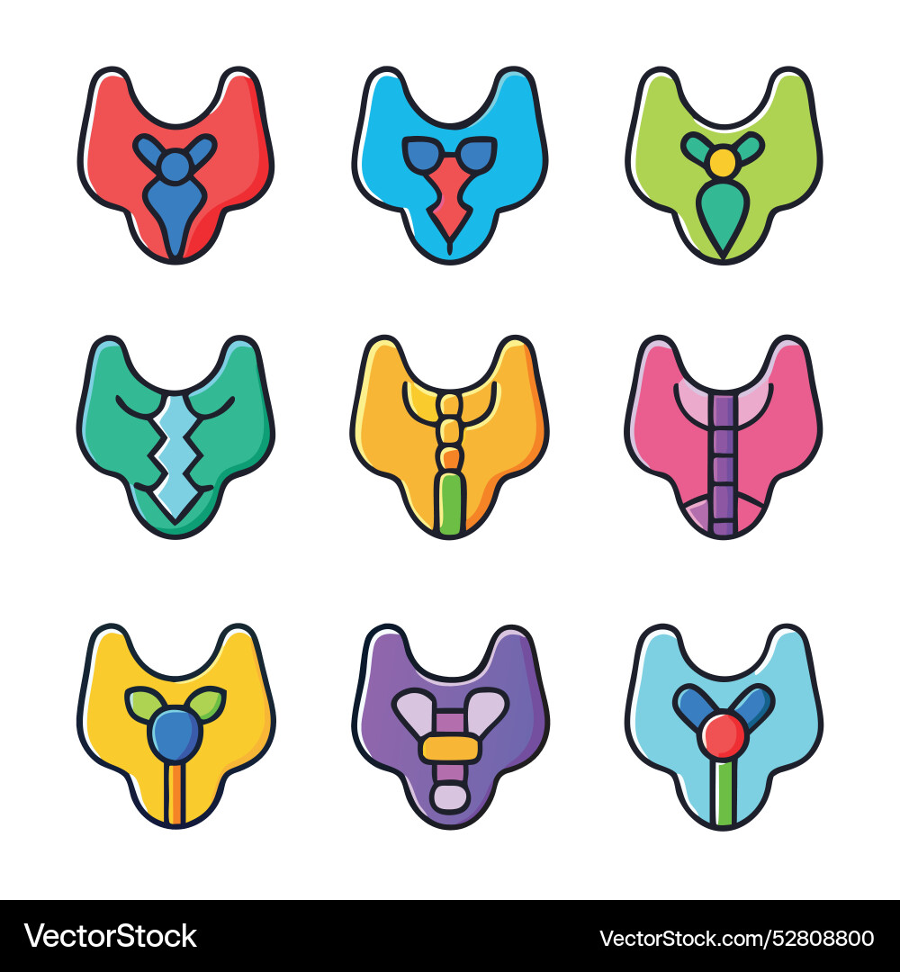 Thyroid gland concept colorful linear icons color Thyroid gland concept colorful linear icons color Vector Image