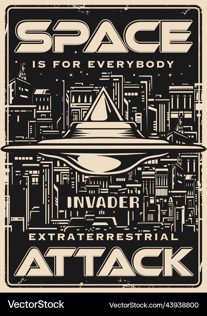 Ufo invader monochrome vintage flyer vector image