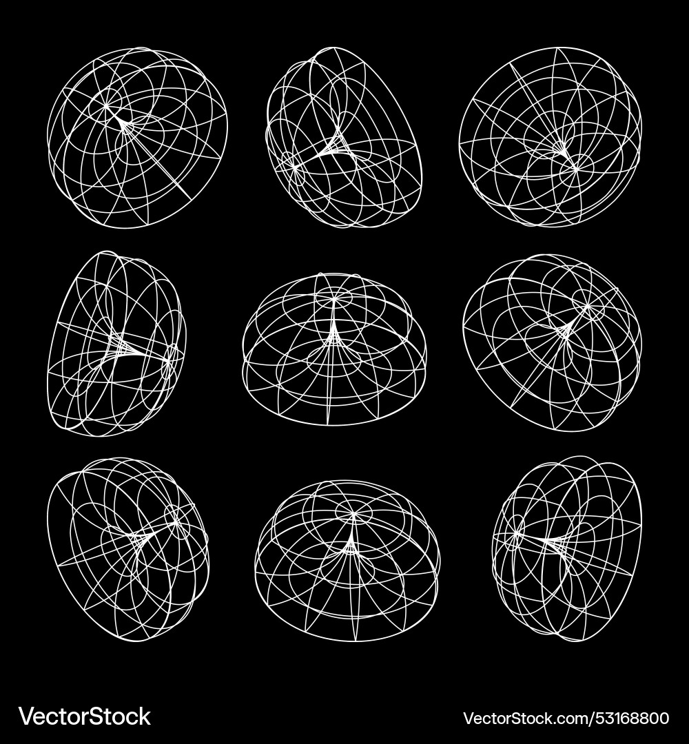 Wireframe lined shapes perspective mesh 3d grid vector image