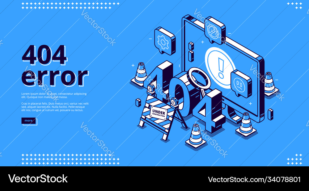 404 Error: Construction Warning Vector Image