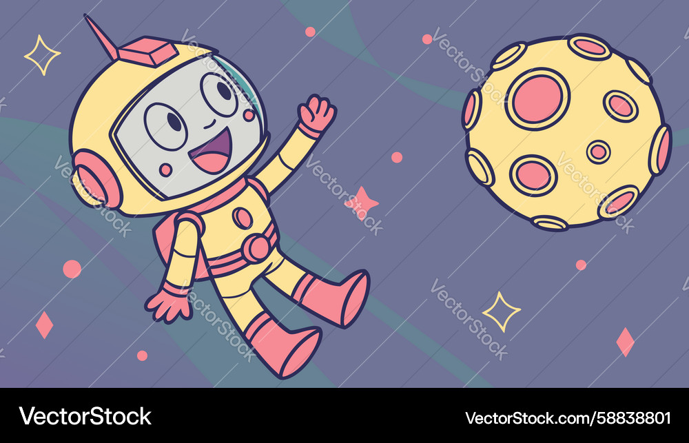 Astronaut robot floating in space with planet Vector Image