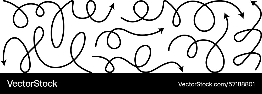 Dashed arrow squiggly line set curved Dashed arrow squiggly line set curved vector image