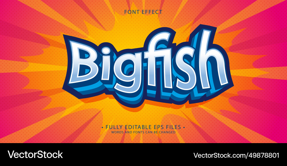Editable 3d extrude text effect with fish shape Editable 3d extrude text effect with fish shape vector image