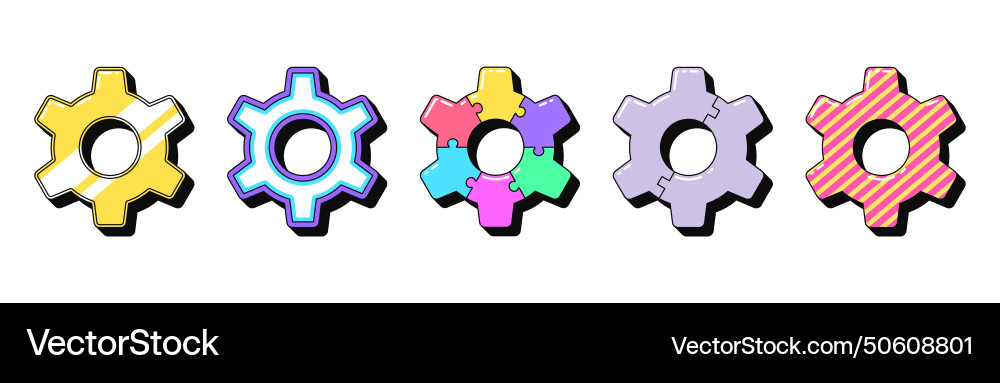 Isolated retro gear icon set stickers gearwheel Isolated retro gear icon set stickers gearwheel vector image