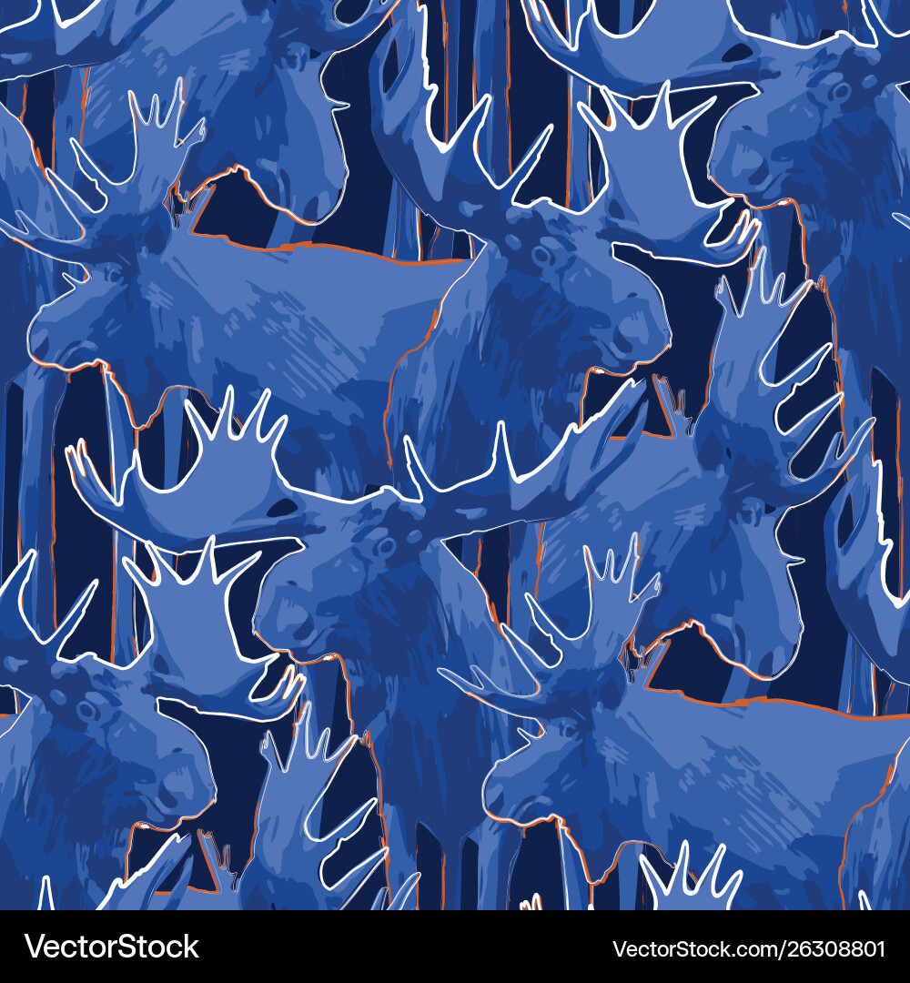 Standing Moose Pattern - Rustic Brushwork Vector Image