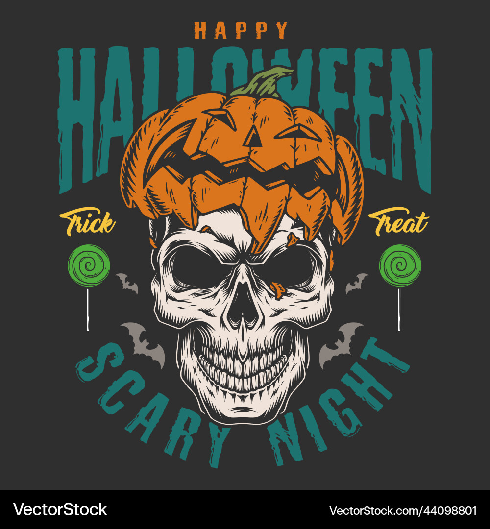 Vintage Halloween Flyer - Skull & Pumpkin Vector Image