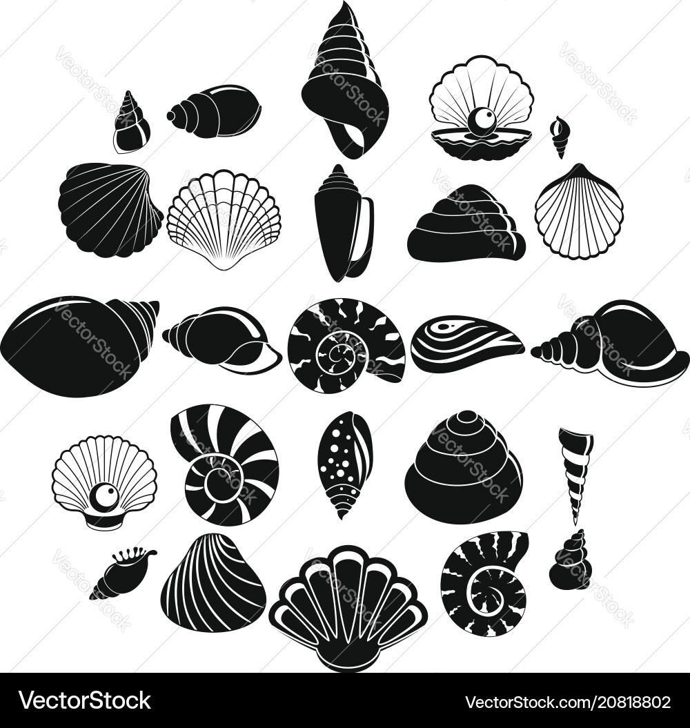 Sea shell icons set simple style Sea shell icons set simple style vector image