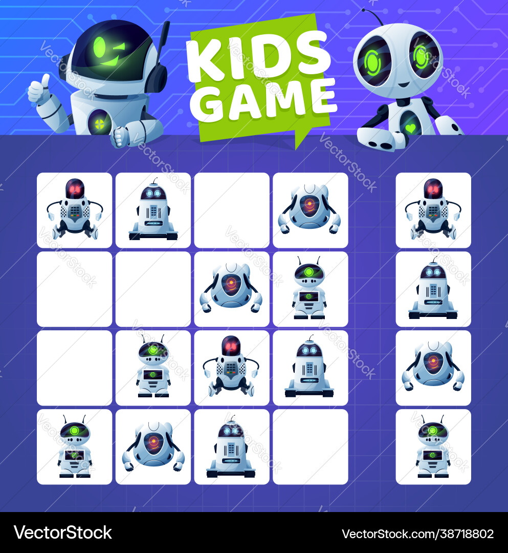 Sudoku game with cartoon robots and droids Sudoku game with cartoon robots and droids vector image