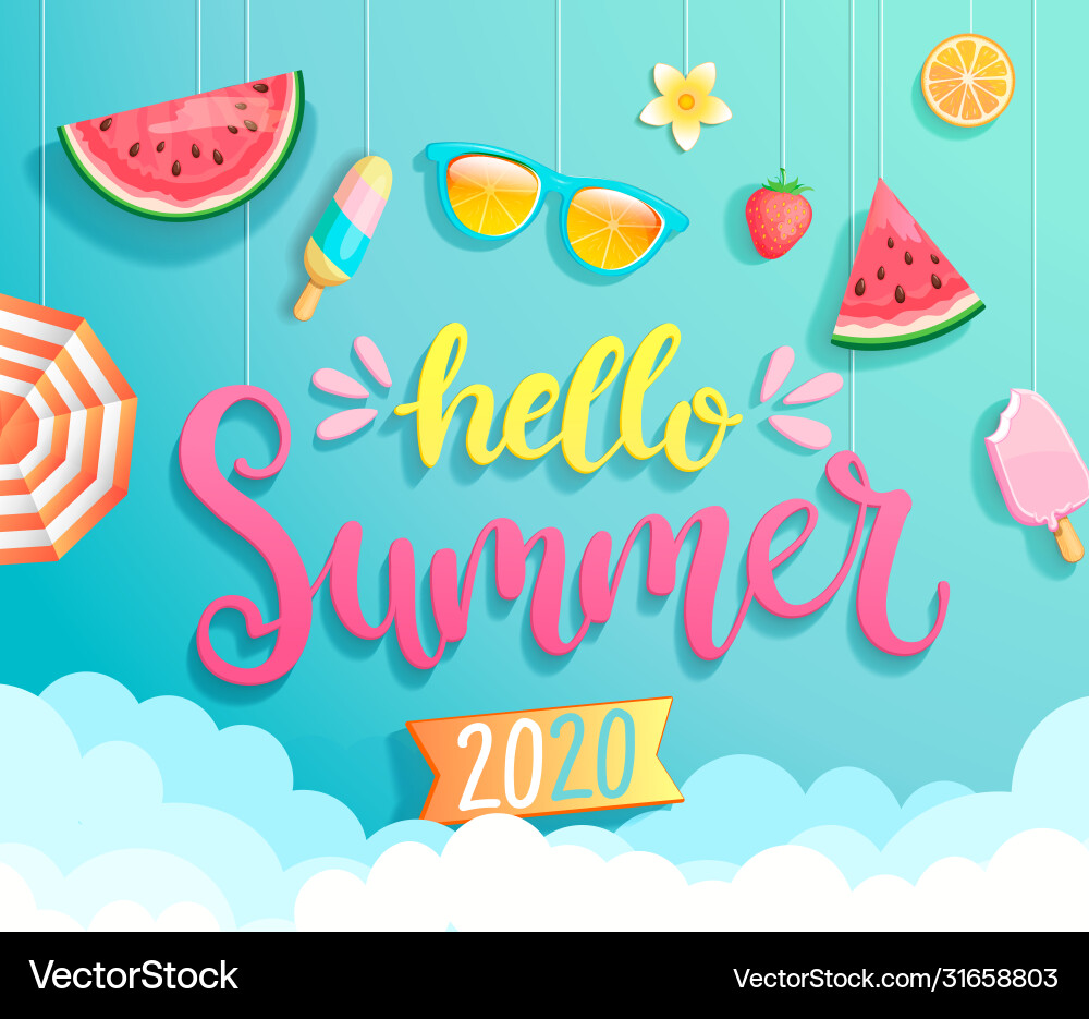 Hello summer 2020 banner wig hot season elements Hello summer 2020 banner wig hot season elements vector image