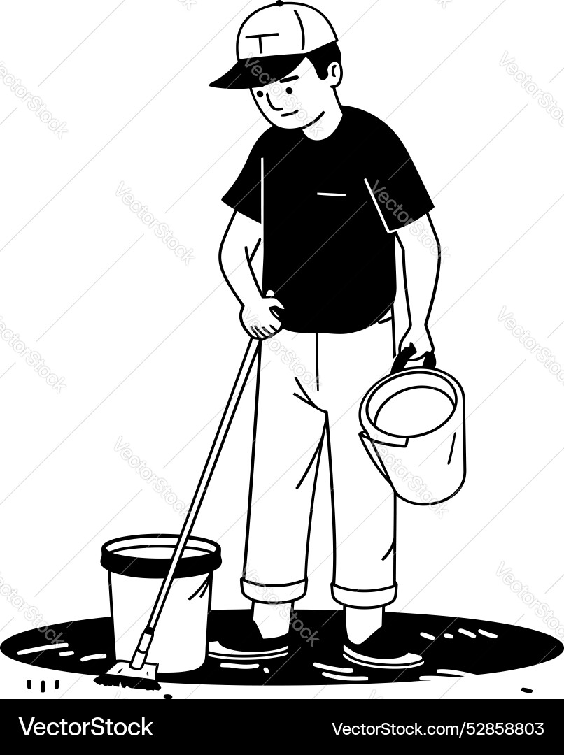 Neat and tidy man with bucket emblem design Neat and tidy man with bucket emblem design Vector Image