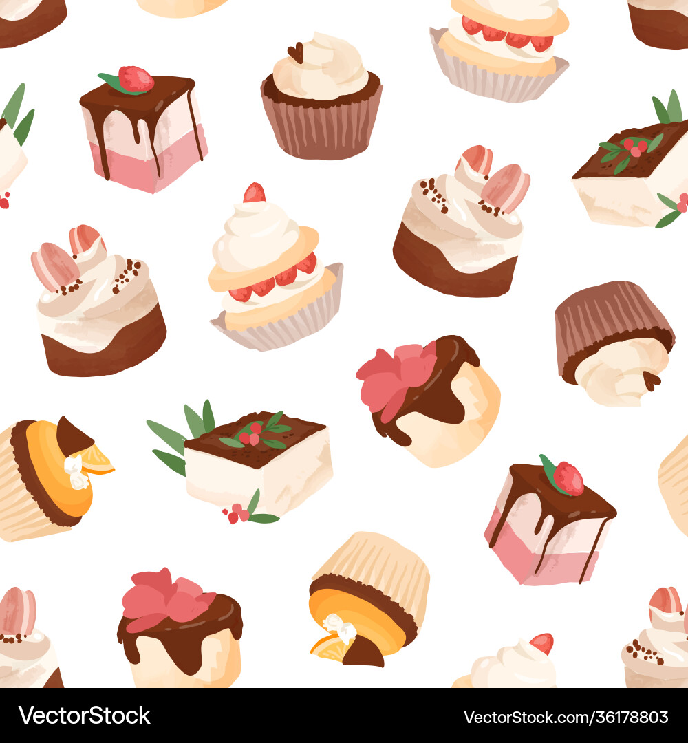 Seamless pattern with sweet desserts pieces Vector Image