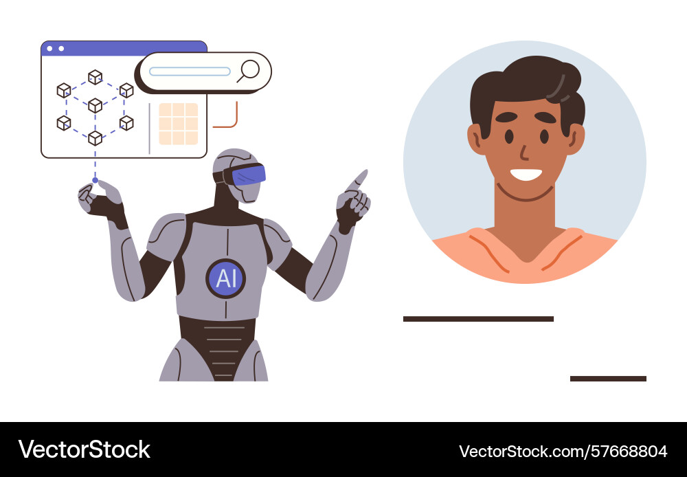 Ai robot demonstrating technology features while vector image