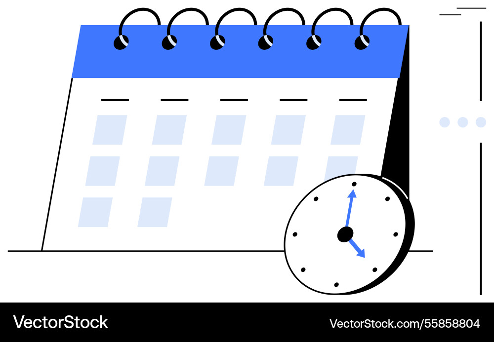 Calendar with spiral binding and clock Calendar with spiral binding and clock vector image