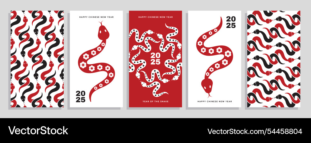 Chinese new year 2025 set of greeting cards Chinese new year 2025 set of greeting cards vector image