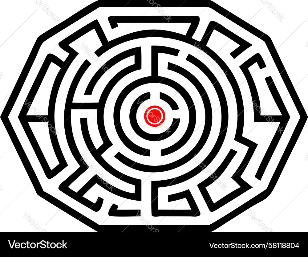 Complex Octagonal Maze with Red Target Vector Image