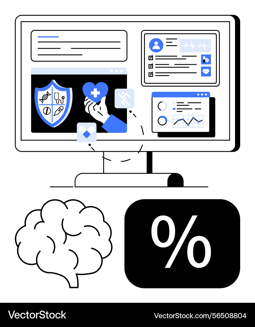 Digital health data analysis with brain Digital health data analysis with brain vector image
