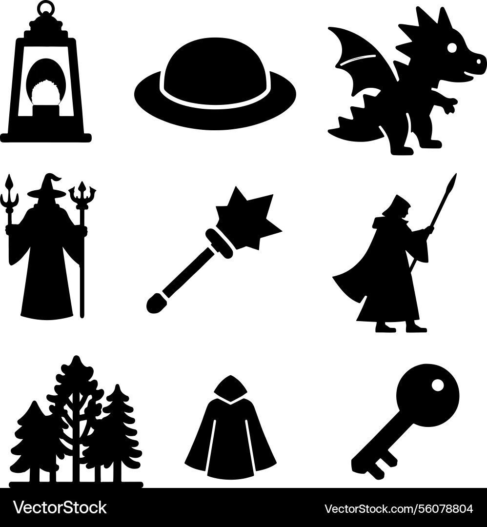 Fantasy icons set of magic objects and characters Vector Image