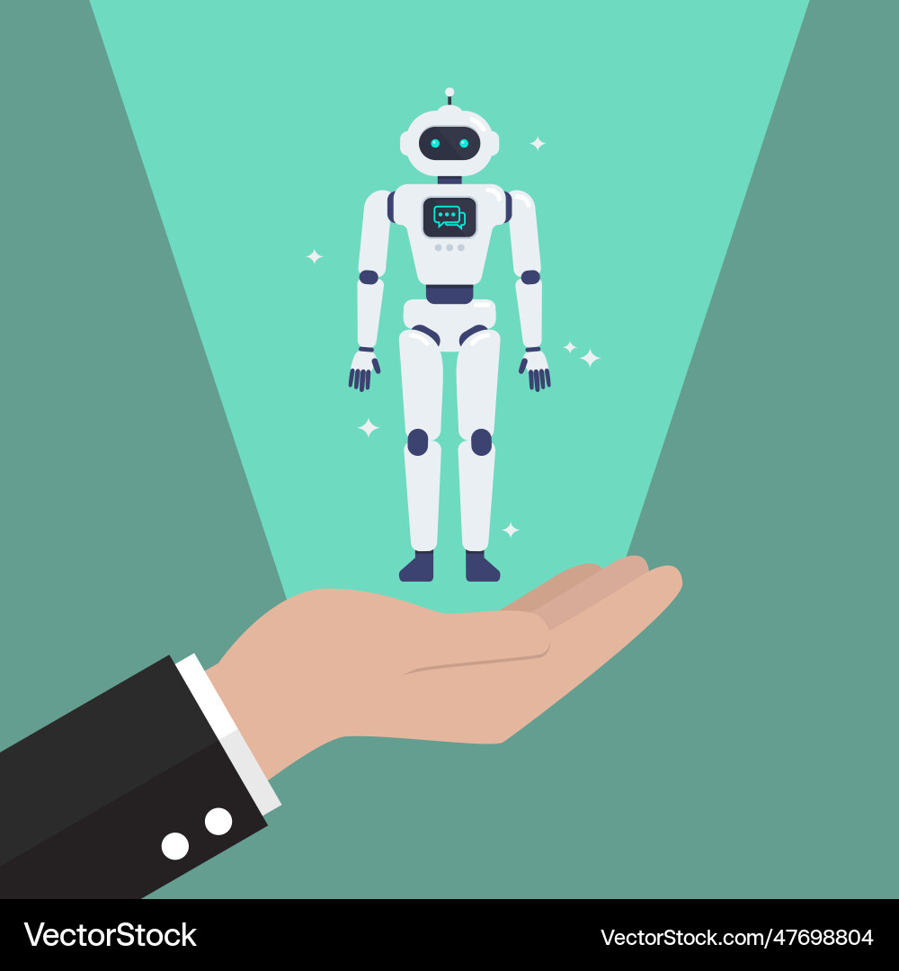 Hand is showing android robot Hand is showing android robot Vector Image