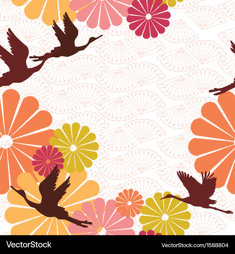 Japanese Crane Pattern Seamless Background vector image