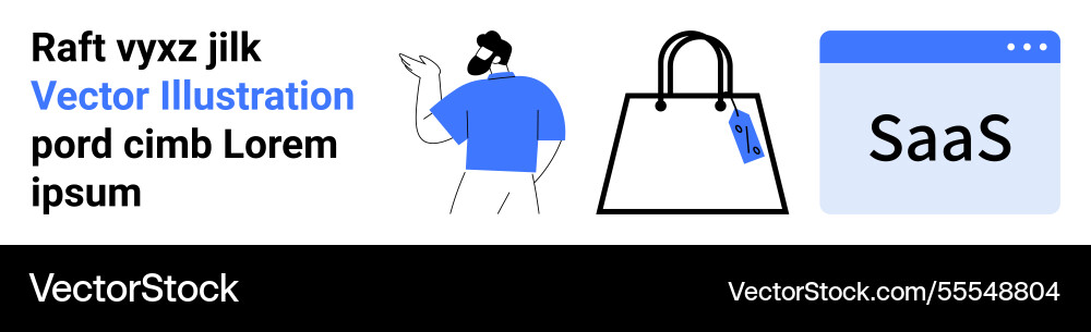 Man gesturing shopping bag with tag and saas Man gesturing shopping bag with tag and saas Vector Image