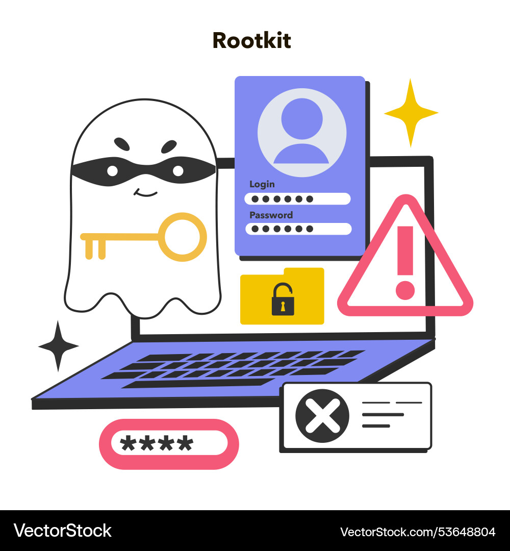 Rootkit Computerprogramm bösartige Aktionen verstecken vektorbild