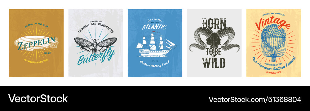 Tee print set transport butterfly buffalo ship Vector Image