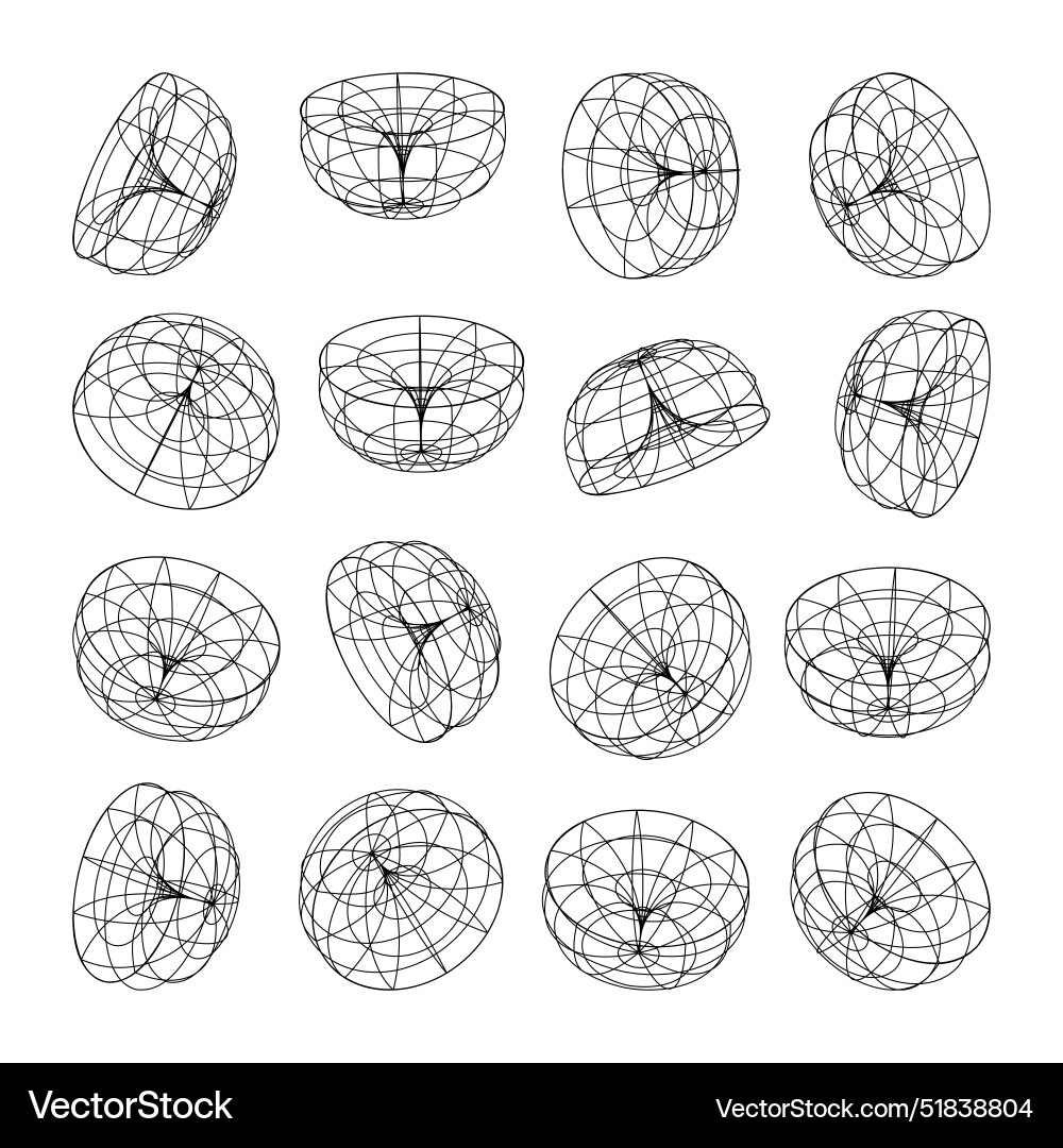 Wireframe lined shapes perspective mesh 3d grid vector image
