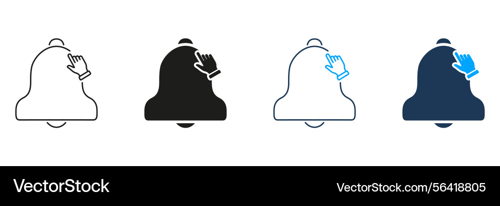 Bell notification with hand gesture line and solid Bell notification with hand gesture line and solid vector image